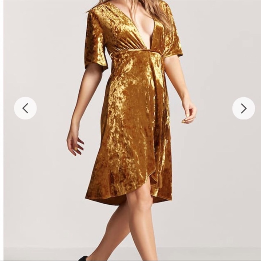 Gold velvet wrap dress